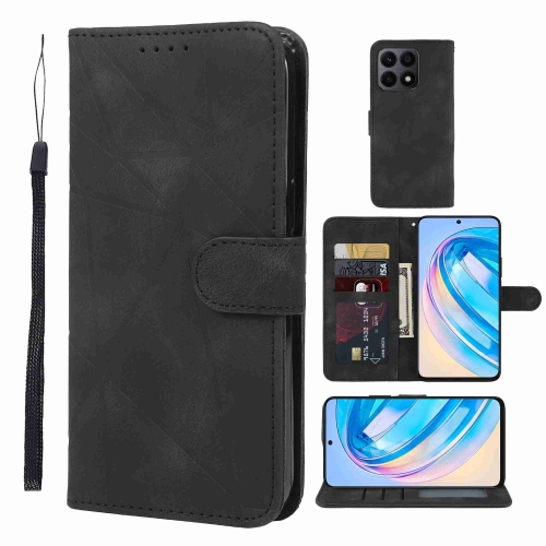 

For Honor X8a Skin Feel Geometric Lines Leather Phone Case(Black)
