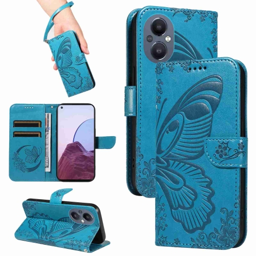 

For OnePlus Nord N20 5G / OPPO A96 5G Swallowtail Butterfly Embossed Leather Phone Case(Blue)