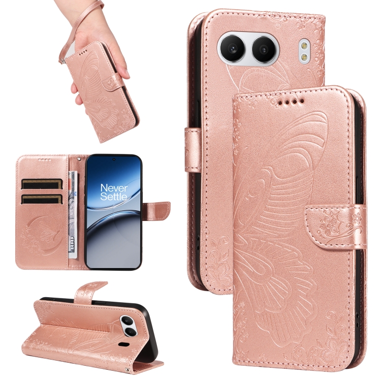 

For OnePlus Nord 4 5G Swallowtail Butterfly Embossed Leather Phone Case(Rose Gold)