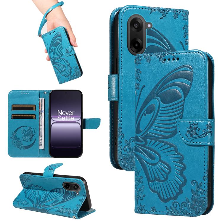 

For OnePlus Nord CE5 Swallowtail Butterfly Embossed Leather Phone Case(Blue)