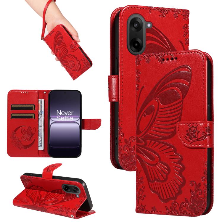 

For OnePlus Nord CE5 Swallowtail Butterfly Embossed Leather Phone Case(Red)