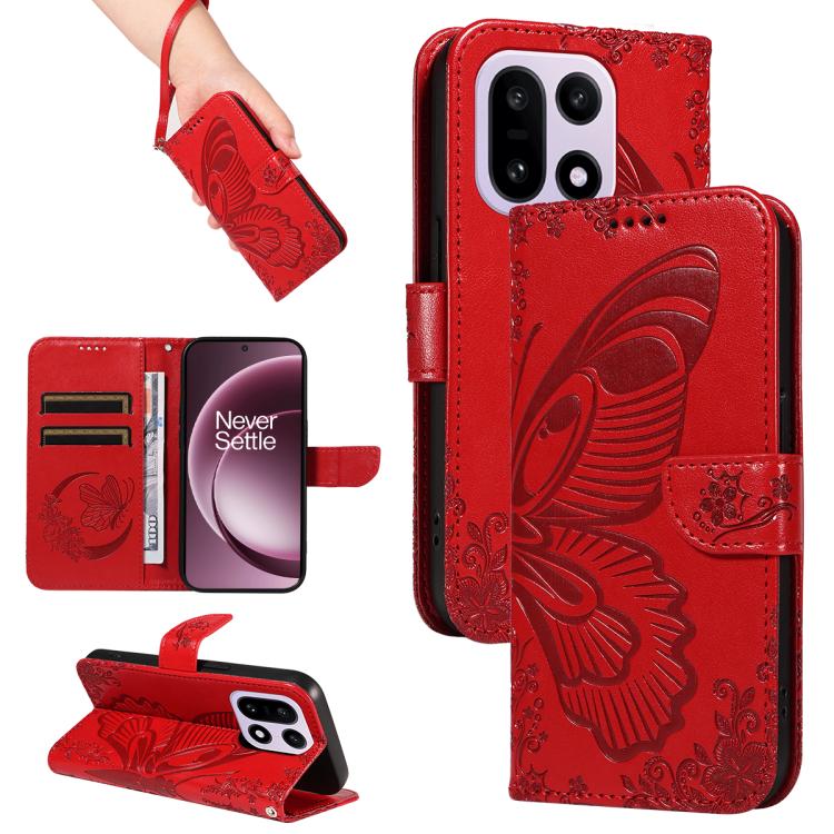 

For OnePlus 15 Swallowtail Butterfly Embossed Leather Phone Case(Red)