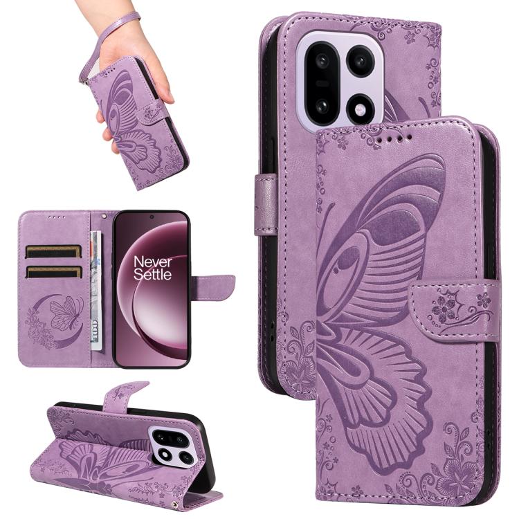 

For OnePlus 15 Swallowtail Butterfly Embossed Leather Phone Case(Purple)