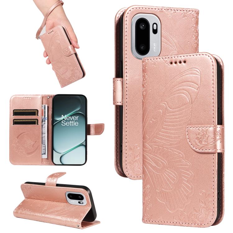 

For OnePlus Ace 6 Swallowtail Butterfly Embossed Leather Phone Case(Rose Gold)