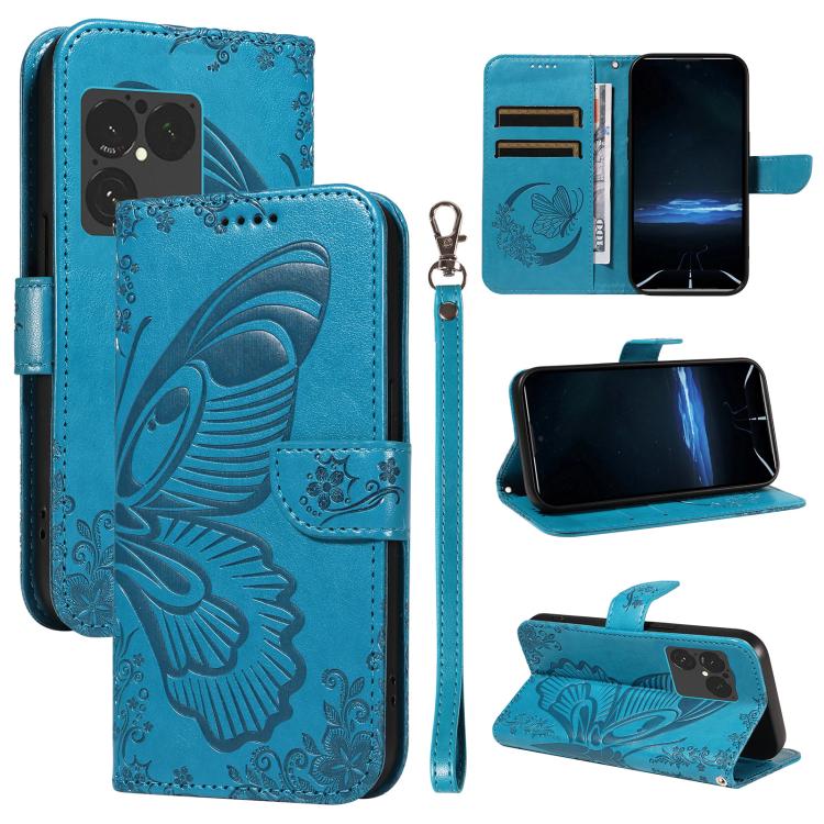 

For Sony Xperia 1 VIII Swallowtail Butterfly Embossed Leather Phone Case(Blue)