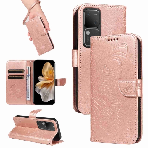 

For vivo S18 5G Swallowtail Butterfly Embossed Leather Phone Case(Rose Gold)