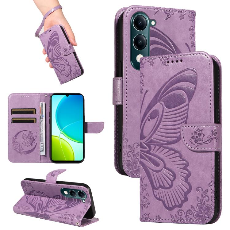 

For vivo Y29S 5G / Y04 Swallowtail Butterfly Embossed Leather Phone Case(Purple)