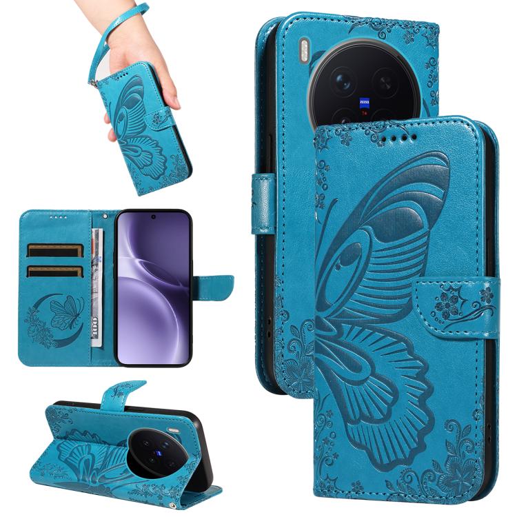 

For vivo X300 Pro Swallowtail Butterfly Embossed Leather Phone Case(Blue)