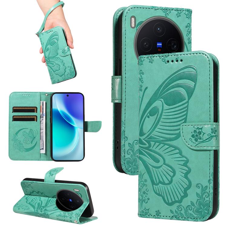 

For vivo X300 Swallowtail Butterfly Embossed Leather Phone Case(Green)