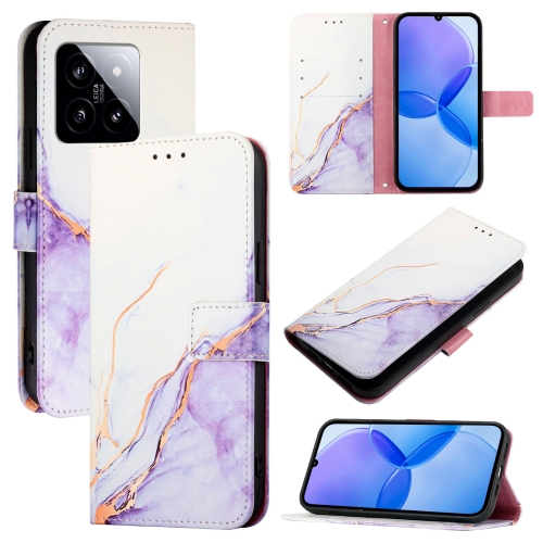 

For Xiaomi 14 PT003 Marble Pattern Flip Leather Phone Case(White Purple)