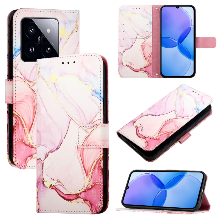 สำหรับ Xiaomi 14 Pro PT003 รูปแบบหินอ่อนพลิกซองหนังโทรศัพท์ (Rose Gold)