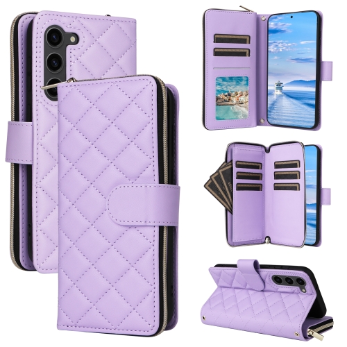 

For Samsung Galaxy S23+ Crossbody Rhombic Zipper Tower Buckle Leather Phone Case with Lanyard(Purple)