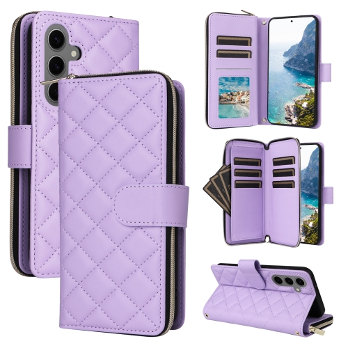 

For Samsung Galaxy S24+ 5G Crossbody Rhombic Zipper Tower Buckle Leather Phone Case with Lanyard(Purple)