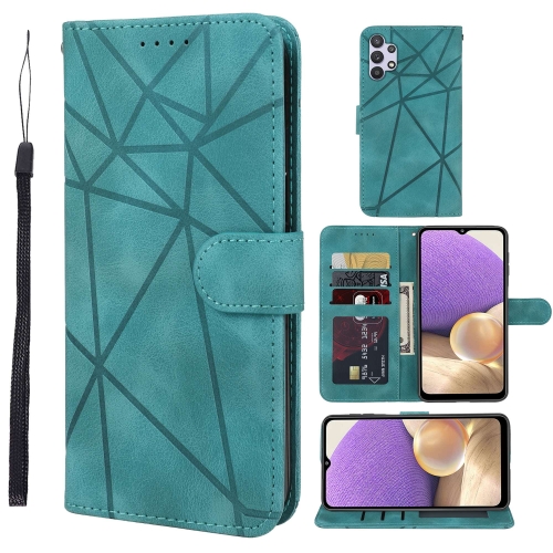 

For Samsung Galaxy A32 5G Skin Feel Geometric Lines Leather Phone Case(Green)