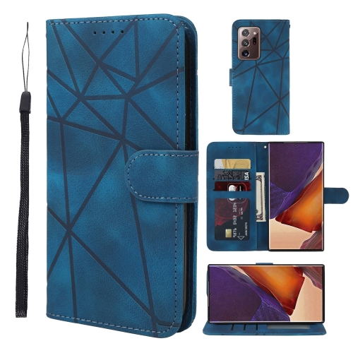 

For Samsung Galaxy Note20 Ultra Skin Feel Geometric Lines Leather Phone Case(Blue)