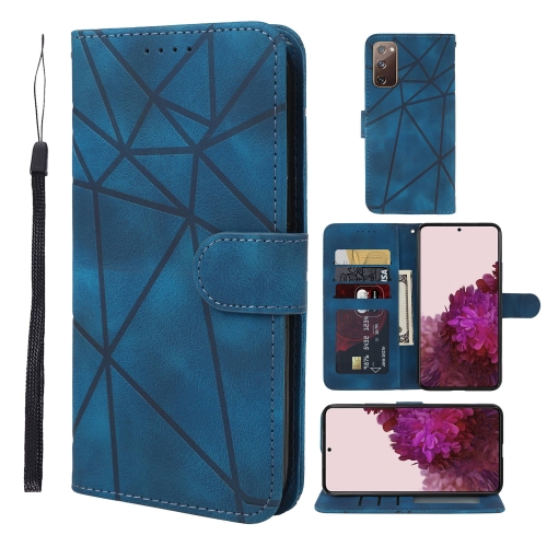

For Samsung Galaxy S20 FE Skin Feel Geometric Lines Leather Phone Case(Blue)