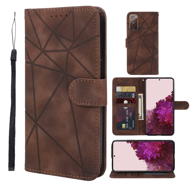 

For Samsung Galaxy S20 FE Skin Feel Geometric Lines Leather Phone Case(Brown)