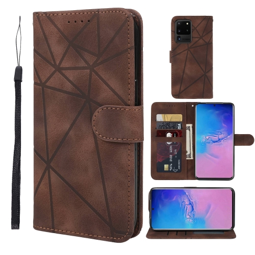 

For Samsung Galaxy S20 Ultra Skin Feel Geometric Lines Leather Phone Case(Brown)