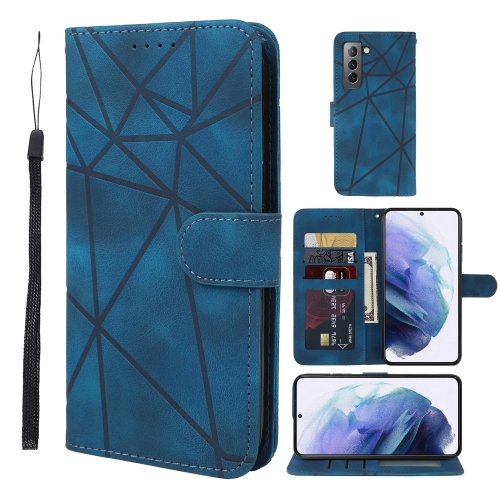 

For Samsung Galaxy S21 5G Skin Feel Geometric Lines Leather Phone Case(Blue)