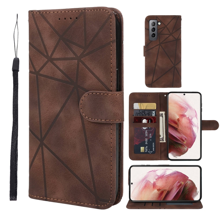 

For Samsung Galaxy S21 FE 5G Skin Feel Geometric Lines Leather Phone Case(Brown)