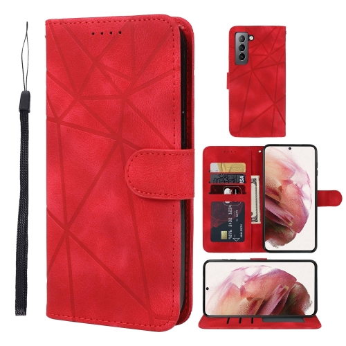 

For Samsung Galaxy S21+ 5G Skin Feel Geometric Lines Leather Phone Case(Red)