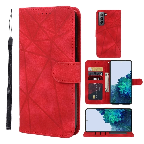 

For Samsung Galaxy S22 5G Skin Feel Geometric Lines Leather Phone Case(Red)