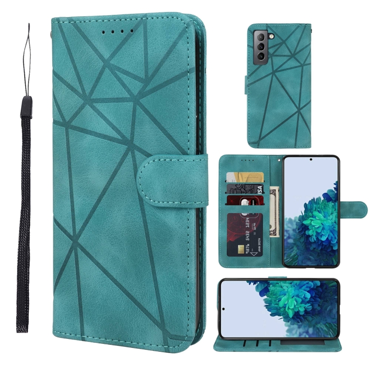 

For Samsung Galaxy S22 5G Skin Feel Geometric Lines Leather Phone Case(Green)