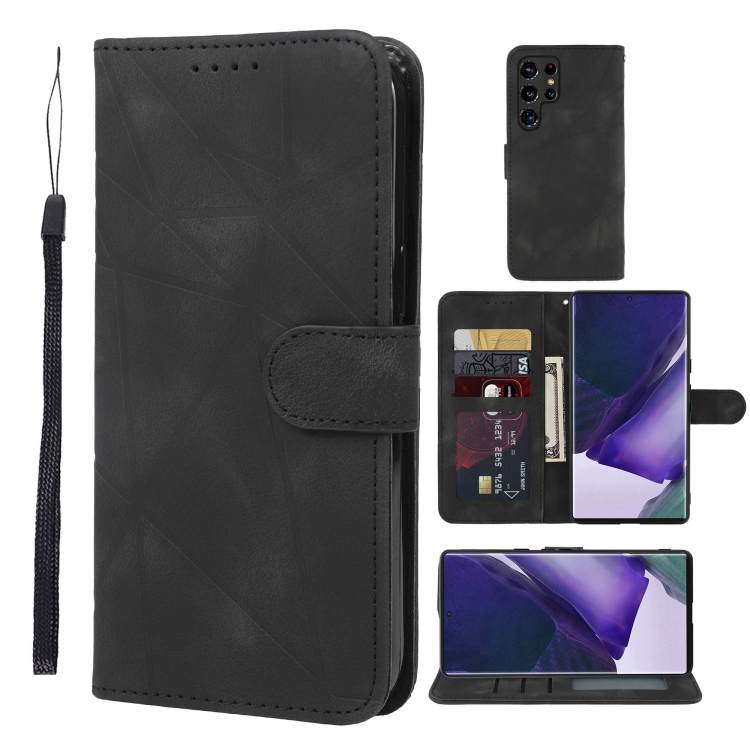 

For Samsung Galaxy S22 Ultra 5G Skin Feel Geometric Lines Leather Phone Case(Black)