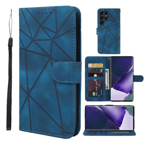 

For Samsung Galaxy S22 Ultra 5G Skin Feel Geometric Lines Leather Phone Case(Blue)