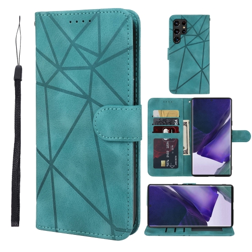 

For Samsung Galaxy S22 Ultra 5G Skin Feel Geometric Lines Leather Phone Case(Green)