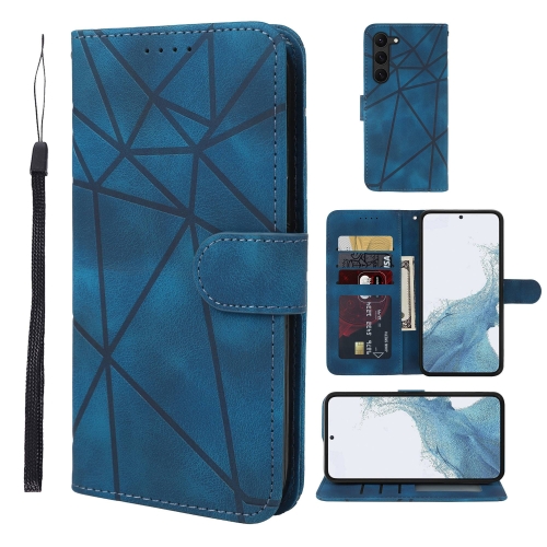 

For Samsung Galaxy S23 5G Skin Feel Geometric Lines Leather Phone Case(Blue)