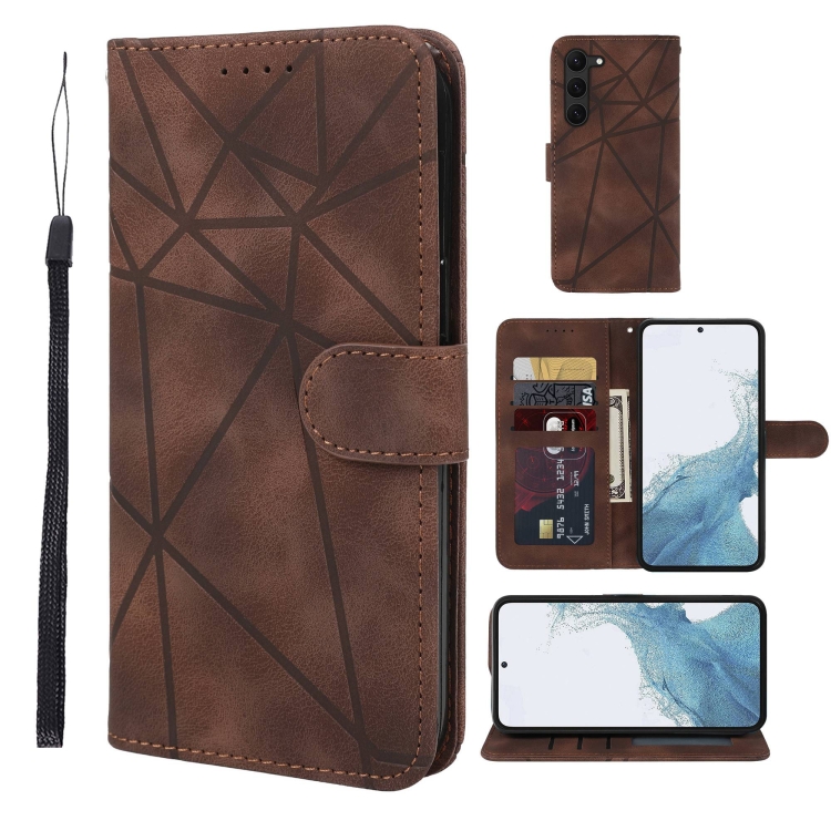 

For Samsung Galaxy S23 5G Skin Feel Geometric Lines Leather Phone Case(Brown)