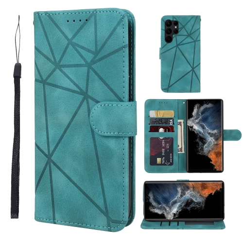 

For Samsung Galaxy S23 Ultra 5G Skin Feel Geometric Lines Leather Phone Case(Green)