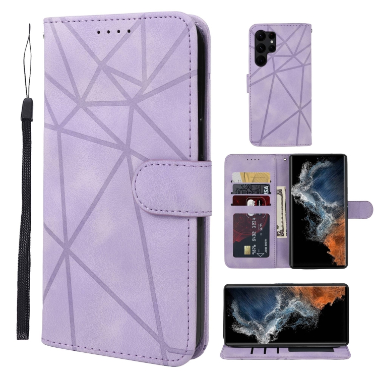 

For Samsung Galaxy S23 Ultra 5G Skin Feel Geometric Lines Leather Phone Case(Purple)