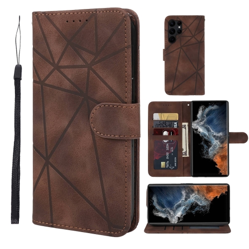 

For Samsung Galaxy S23 Ultra 5G Skin Feel Geometric Lines Leather Phone Case(Brown)
