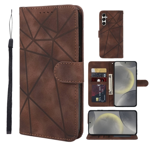 

For Samsung Galaxy S24 5G Skin Feel Geometric Lines Leather Phone Case(Brown)