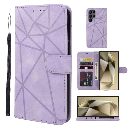 

For Samsung Galaxy S24 Ultra 5G Skin Feel Geometric Lines Leather Phone Case(Purple)