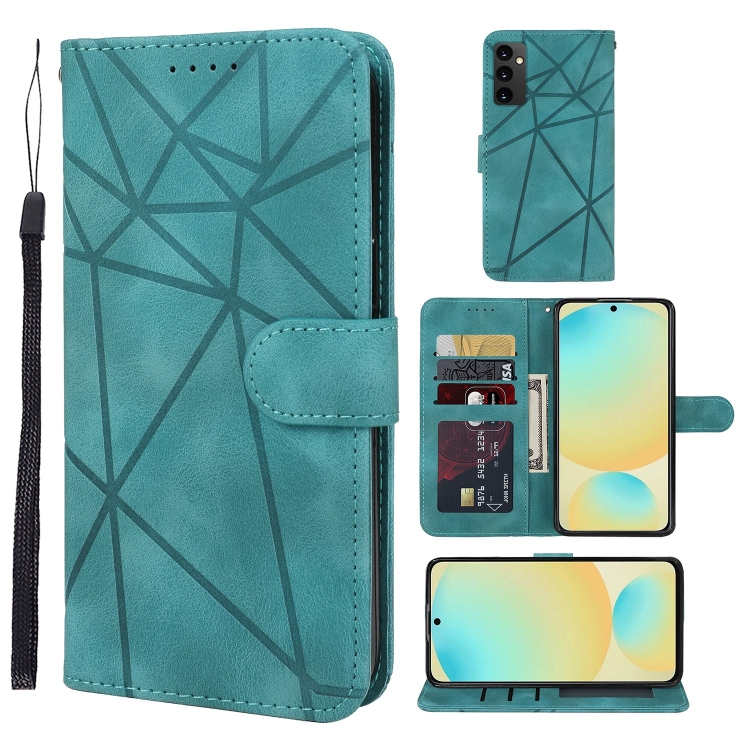 

For Samsung Galaxy S24 FE 5G Skin Feel Geometric Lines Leather Phone Case(Green)