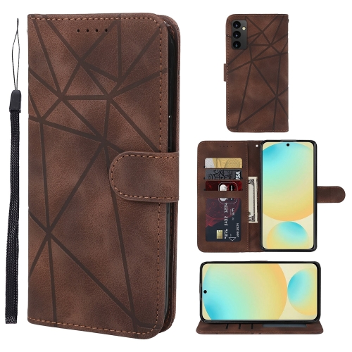 

For Samsung Galaxy S24 FE 5G Skin Feel Geometric Lines Leather Phone Case(Brown)