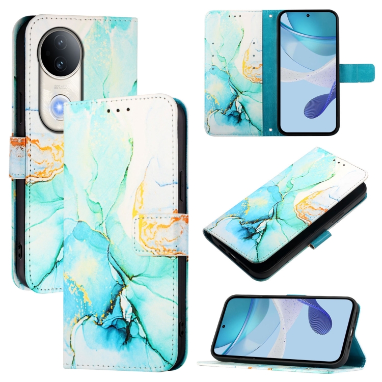 

For vivo S20 PT003 Marble Pattern Flip Leather Phone Case(Green)
