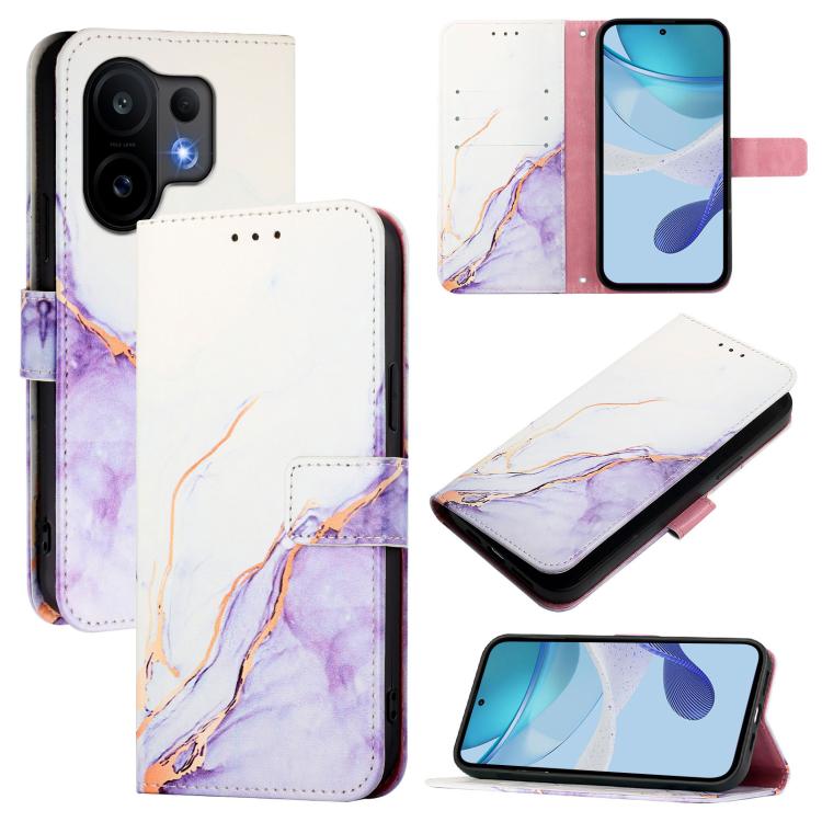 

For vivo S30 PT003 Marble Pattern Flip Leather Phone Case(White Purple)