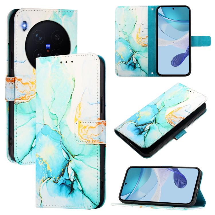 

For vivo X300 PT003 Marble Pattern Flip Leather Phone Case(Green)