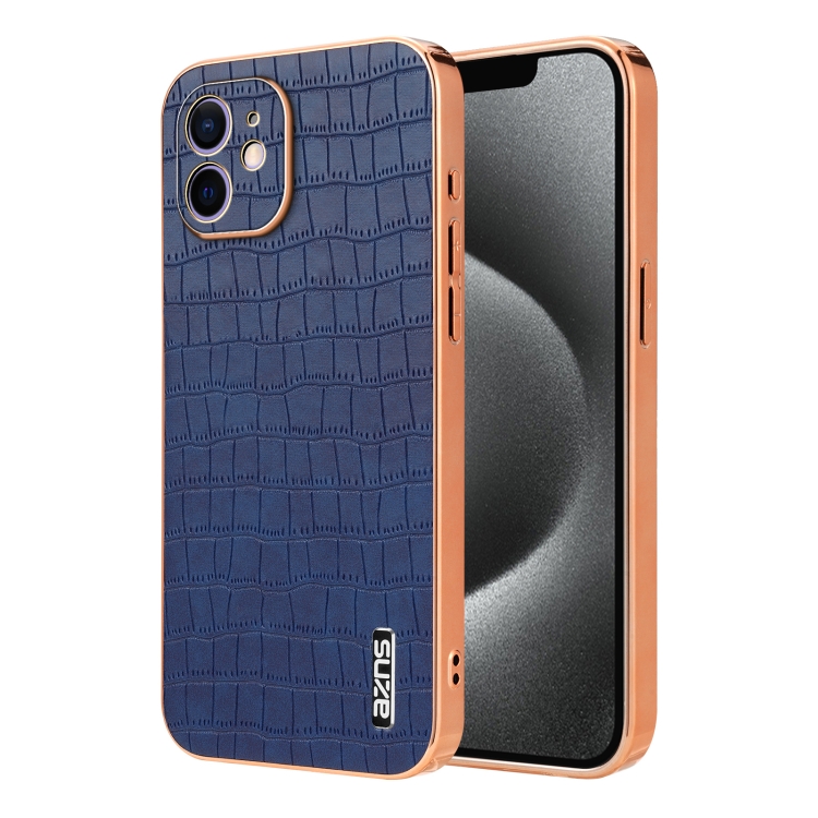 

For iPhone 11 AZNS Electroplated Frame Crocodile Texture Full Coverage Phone Case(Blue)