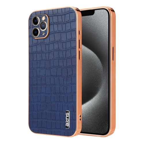 

For iPhone 11 Pro AZNS Electroplated Frame Crocodile Texture Full Coverage Phone Case(Blue)