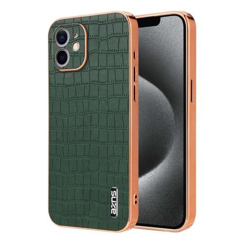 

For iPhone 12 AZNS Electroplated Frame Crocodile Texture Full Coverage Phone Case(Green)