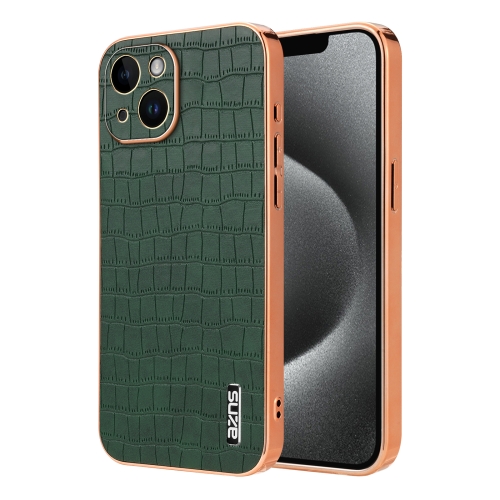 

For iPhone 14 Plus AZNS Electroplated Frame Crocodile Texture Full Coverage Phone Case(Green)
