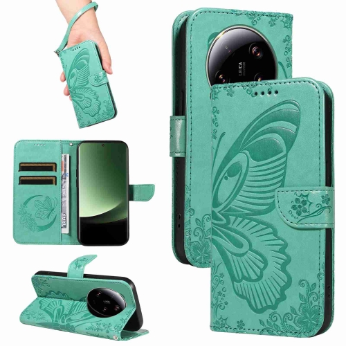 

For Xiaomi 13 Ultra Swallowtail Butterfly Embossed Leather Phone Case(Green)