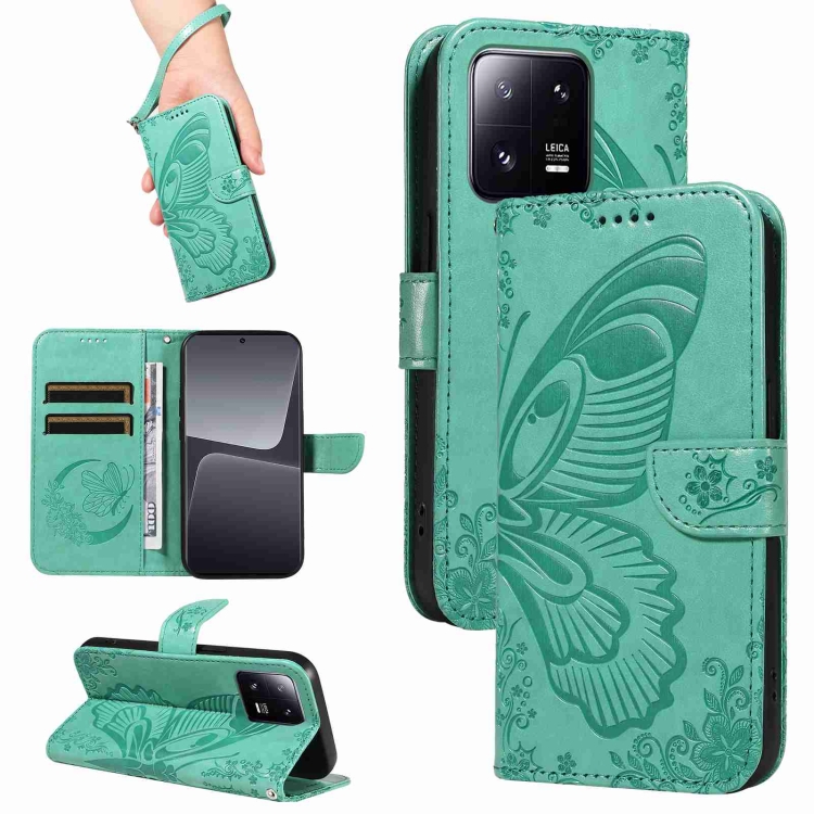 

For Xiaomi 13 Pro Swallowtail Butterfly Embossed Leather Phone Case(Green)