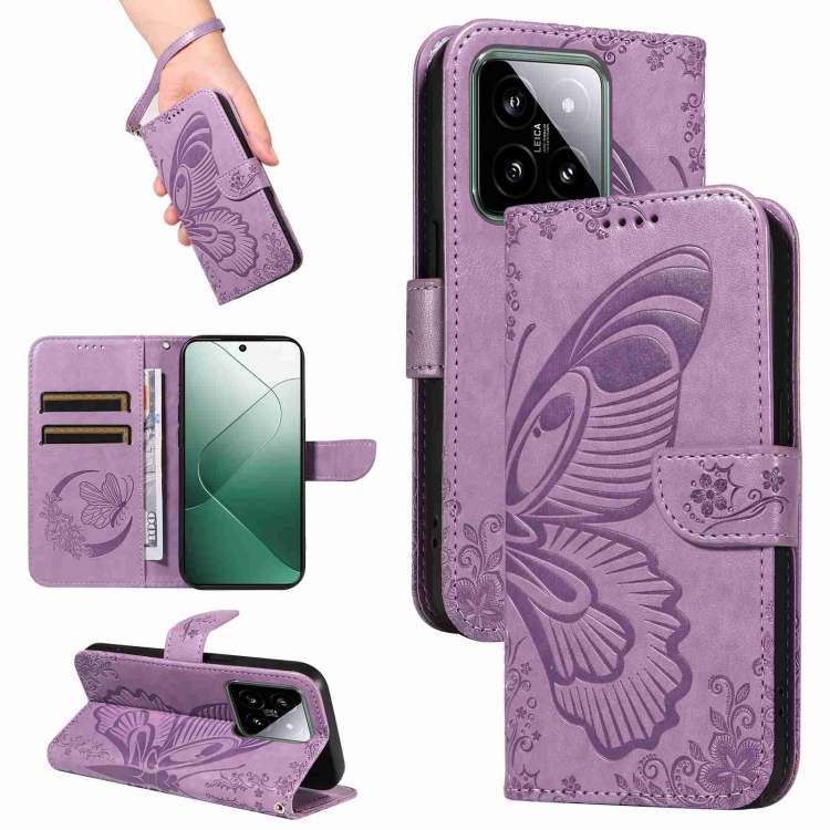 

For Xiaomi 14 Swallowtail Butterfly Embossed Leather Phone Case(Purple)