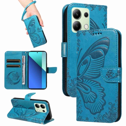 

For Xiaomi Redmi Note 13 4G Swallowtail Butterfly Embossed Leather Phone Case(Blue)